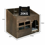 Large Solid Wooden Cat House in Deep Brown with Soft Cushion, 47.3x35x42cm - Top-Down View