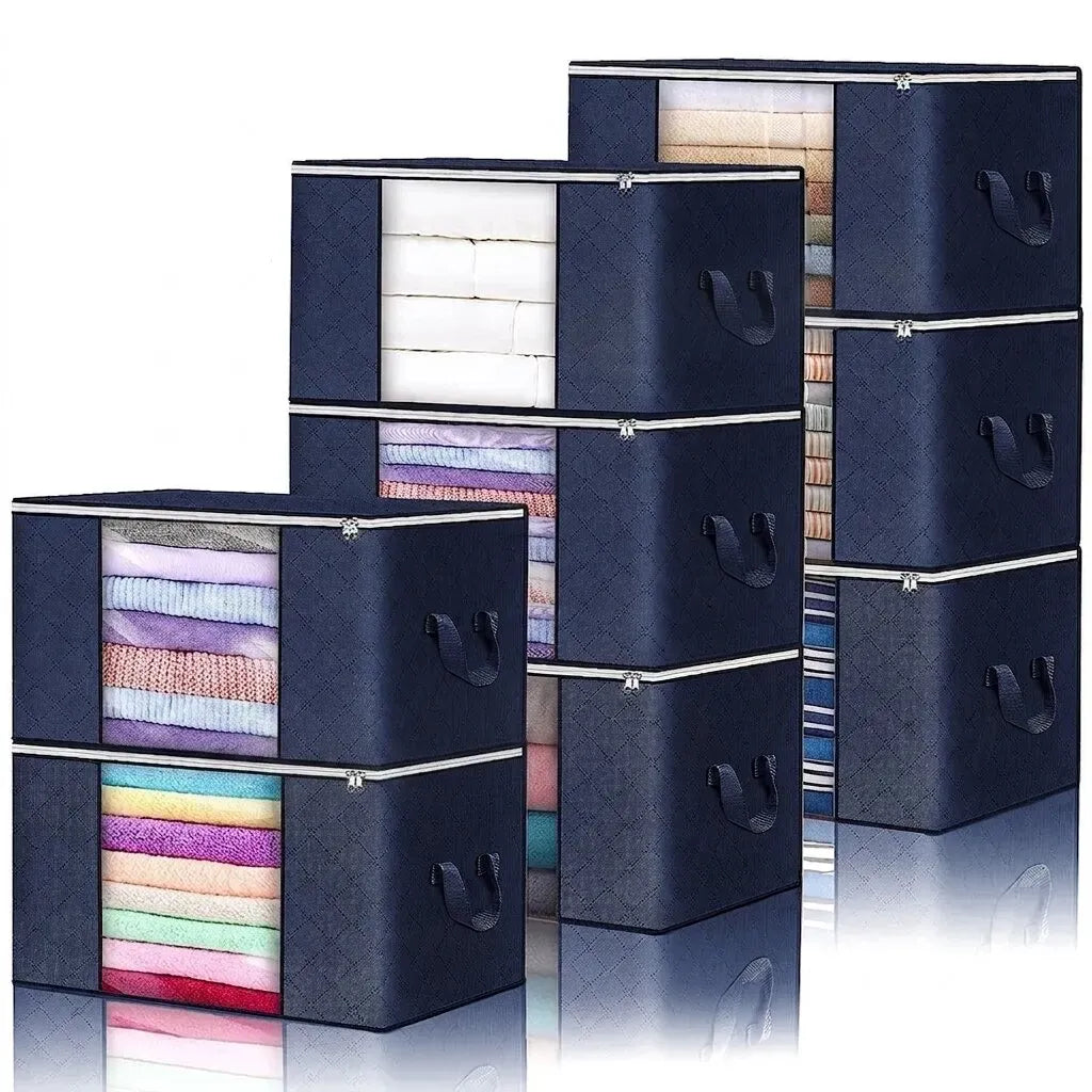 Large Navy Blue Quilt Storage Bags 60x40x35cm - 2-Pack Non-Woven Fabric Organiser with Zipper
