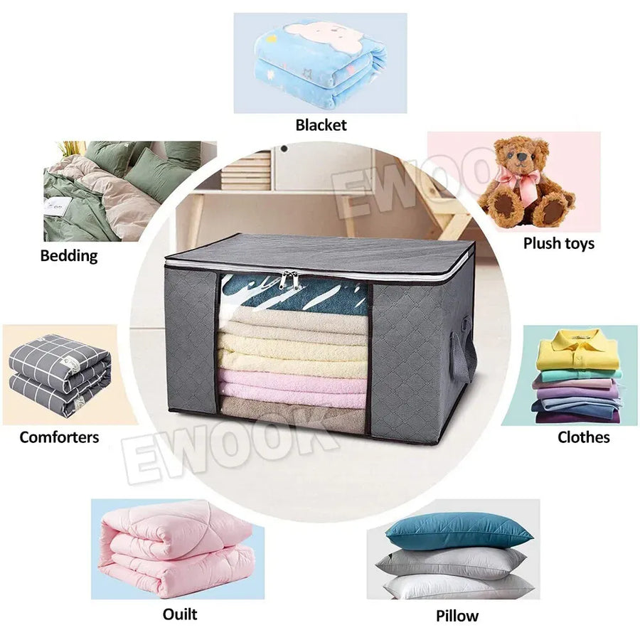 Large Navy Blue Quilt Storage Bags, 60x40x35cm, 6-Pack, Durable Non-Woven Fabric