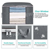 Large Grey Quilt Storage Bags 60x40x35cm - 2-Pack Non-Woven Fabric Organiser with Zipper - Low Angle