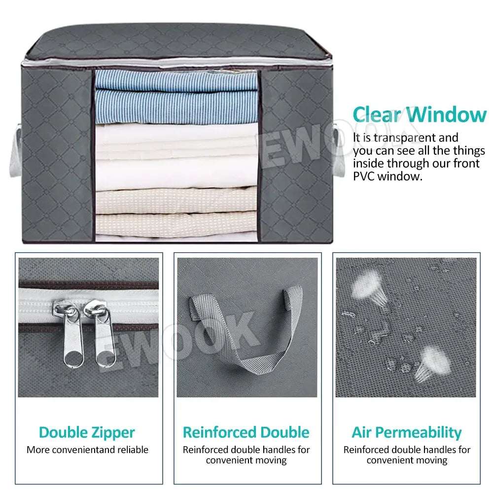 Large Grey Quilt Storage Bags - 6 Pack, 60x40x35cm, Breathable Non-Woven Fabric