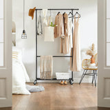 Industrial Clothing Rack Wheels Double Rod - Side View