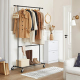 Industrial Clothing Rack Wheels Double Rod - Top-Down View