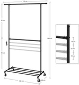 Industrial Clothing Rack Wheels Double Rod - Close-Up Angle