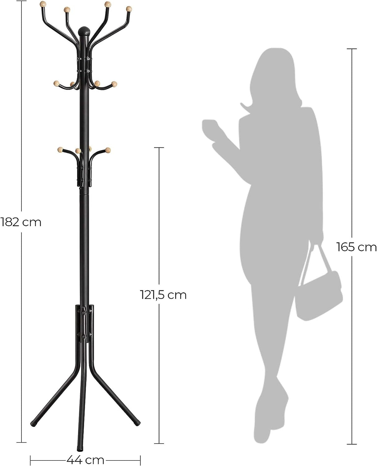 Stylish Black Metal Coat Rack with 12 Hooks and Space-Saving Design, 182cm
