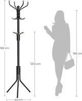 Stylish Black Metal Coat Rack with 12 Hooks and Space-Saving Design, 182cm