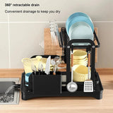 2 Tier Dish Drainer Rack with Drain Basket - Top-Down View