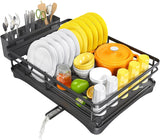 Large Dish Drying Rack with Drainboard Black - Side View