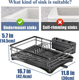 Large Dish Drying Rack with Drainboard Black - Close-Up Angle