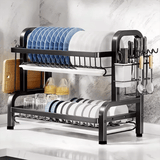 Compact 2-Tier Dish Drying Rack with Drainboard - Front View