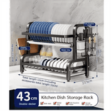Compact 2-Tier Dish Drying Rack with Drainboard - Side View