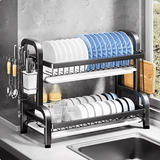 Compact 2-Tier Dish Drying Rack with Drainboard - Rear View