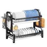 Compact 2-Tier Dish Drying Rack with Drainboard - Low Angle