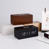 Modern Wooden LED Desk Clock with Qi Charger - Side View