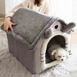 Soft Indoor Dog House & Bed, Washable Grey - 45-Degree Angle