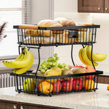 2-Tier Metal Fruit Vegetable Storage Basket - Top-Down View