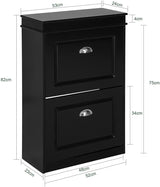Shoe Cabinet 2 Drawers Storage Cupboard Black - Side View