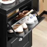 Shoe Cabinet 2 Drawers Storage Cupboard Black - Close-Up Angle