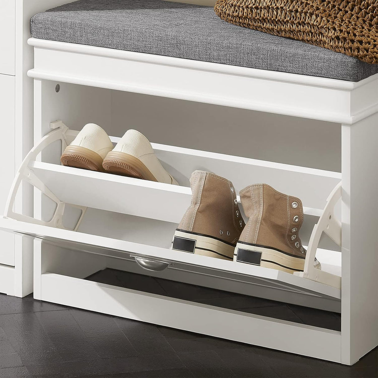 Modern Tilt-Out Shoe Organizer with Cushioned Top