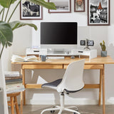 Adjustable White Monitor Stand with Dual Drawer Storage - 45-Degree Angle