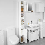 White Tall Bathroom Cabinet High Storage - Front View