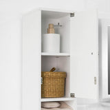 White Tall Bathroom Cabinet High Storage - Close-Up Angle