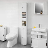 White Tall Bathroom Cabinet High Storage - Low Angle