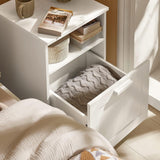 Bedside Table Shelf Drawer, White - Low Angle