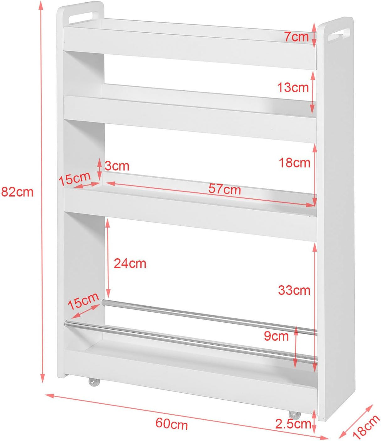 Mobile Slim Storage Cart, White
