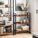 Rustic Brown Kitchen Trolley Rolling Cart with Steel Structure (66 x 26 x 85 cm) - Side View