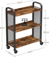 Rustic Brown Kitchen Trolley Rolling Cart with Steel Structure (66 x 26 x 85 cm) - 45-Degree Angle