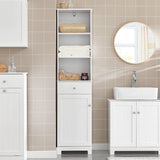 Modern White Tall Storage Cabinet with 3 Shelves and Drawer - Front View