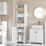 Modern White Tall Storage Cabinet with 3 Shelves and Drawer - Top-Down View