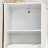 Modern White Tall Storage Cabinet with 3 Shelves and Drawer - Rear View