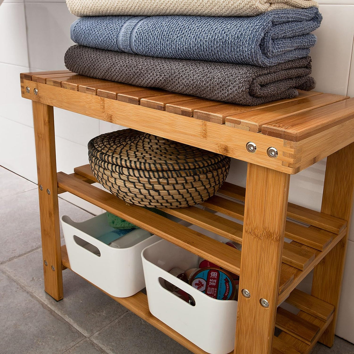 Eco-Friendly Bamboo Storage Bench with Shelves