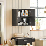 Wall Storage Cabinet Double Doors, Black - Top-Down View