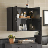Wall Storage Cabinet Double Doors, Black - 45-Degree Angle
