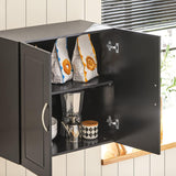 Wall Storage Cabinet Double Doors, Black - Close-Up Angle