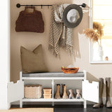 Modern White Shoe Storage Bench with Cushion Seat