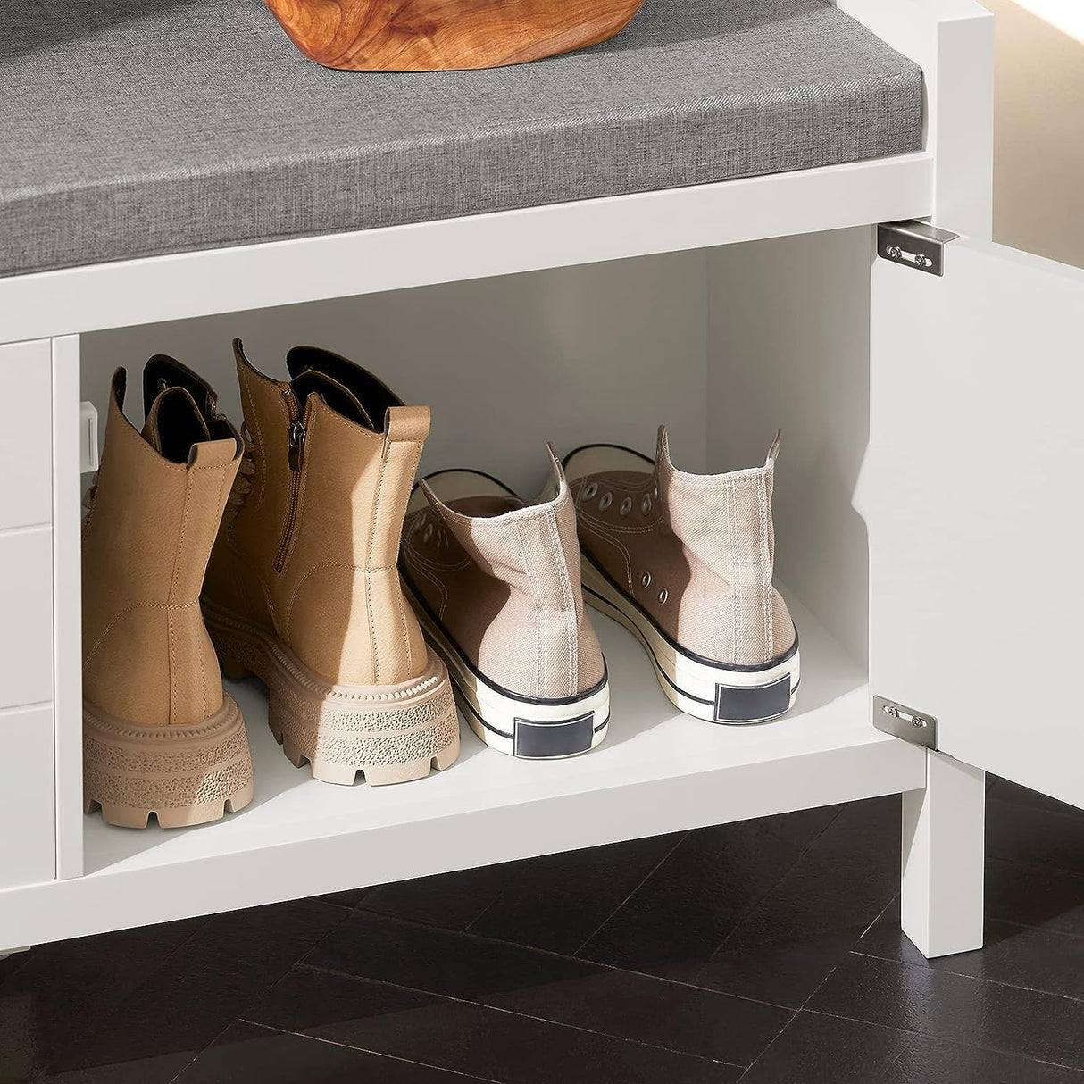 Modern White Shoe Storage Bench with Cushion Seat