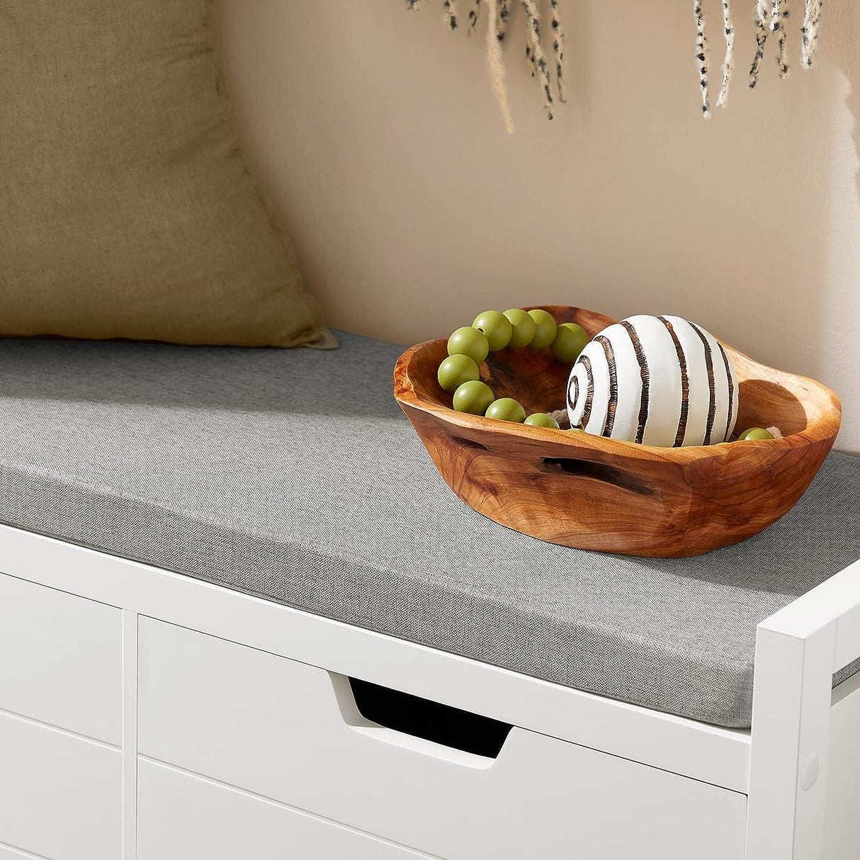 Modern White Shoe Storage Bench with Cushion Seat