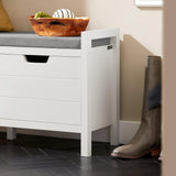 Modern White Shoe Storage Bench with Cushion Seat
