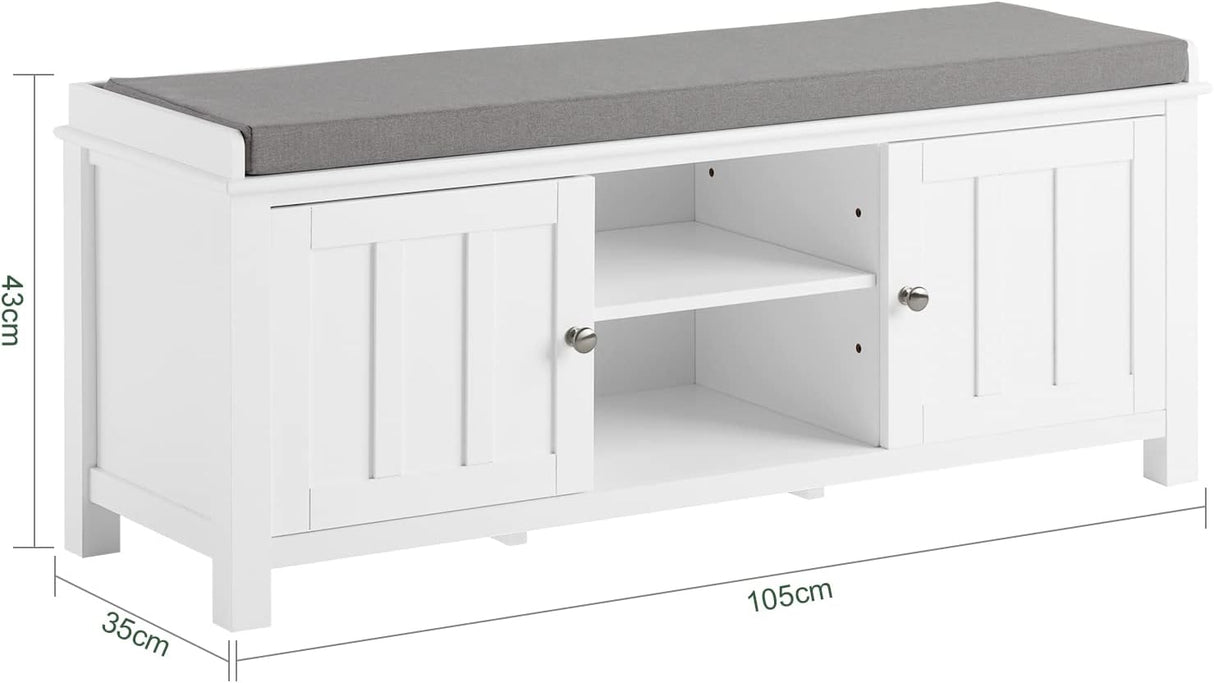 White Storage Bench with Removable Cushion