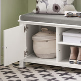 White Storage Bench with Removable Cushion - Rear View