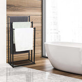 3 Tier Metal Towel Rack Freestanding Bathroom Organizer Rail - Top-Down View