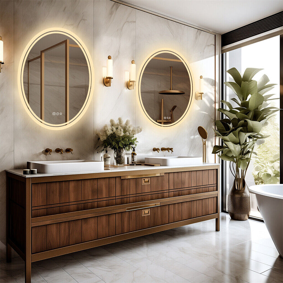 600x800mm LED Bathroom Mirror Oval Anti-Fog Dimmable