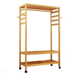 3-Tier Wooden Clothes Rack Rolling Garment Stand w/ Hooks, image 5
