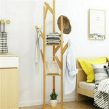 Bamboo Coat Rack Stand with Umbrella Holder - Hanging Storage - Side View
