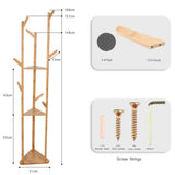 Bamboo Coat Rack Stand with Umbrella Holder - Hanging Storage - Low Angle