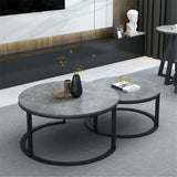 Set of 2 Grey Marble Nesting Coffee Tables 60/80cm - Top-Down View